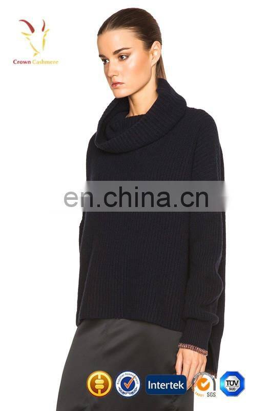Short Front Long Back Fashional Ladies Black Oversized Knit Pullover Sweater