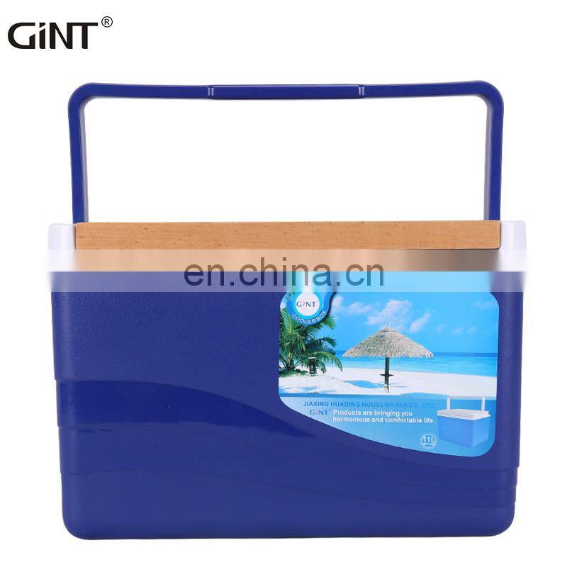 GiNT 11L China Factory Promotional Portable Wooden Lid Hard Coolers Customized Ice Cooler Box