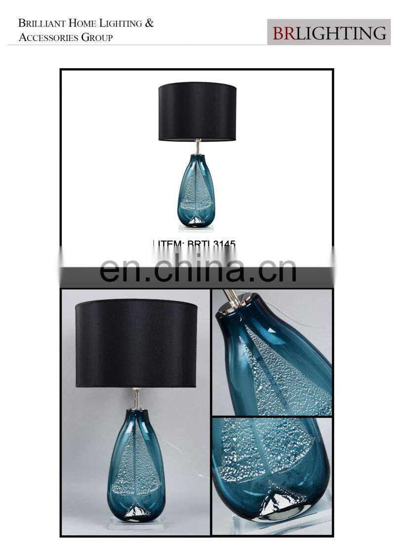 Best Selling Blue Finished Unique Design Color Glass Table Lamp For Villa And Home