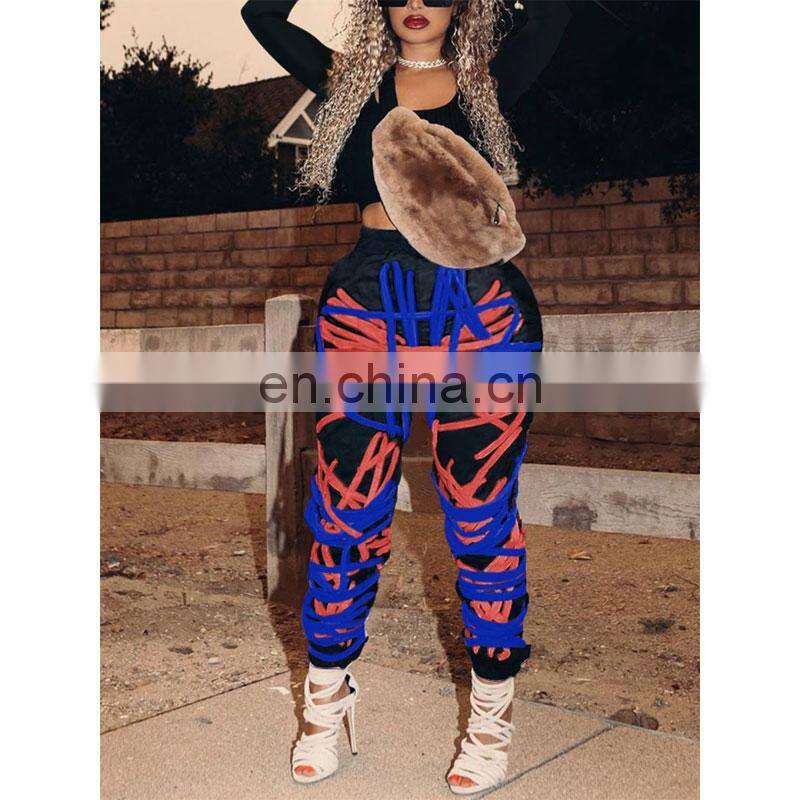 Clothing wholesale custom LOGO high waist slimming casual sports printing contrast color pants fashion trend women's trousers