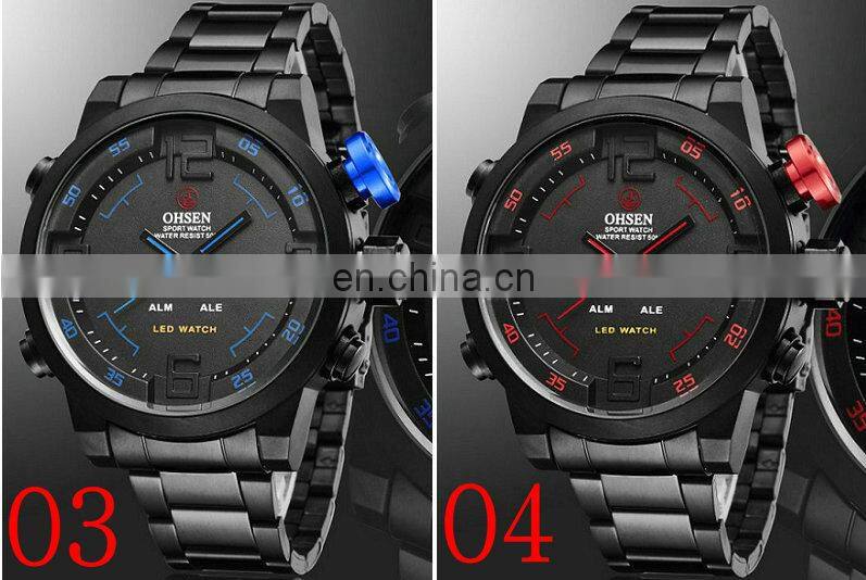 OHSEN AD1608 Mens Business LED Digital Quartz Watch Stainless Steel Time Display Personality Wrist Watch