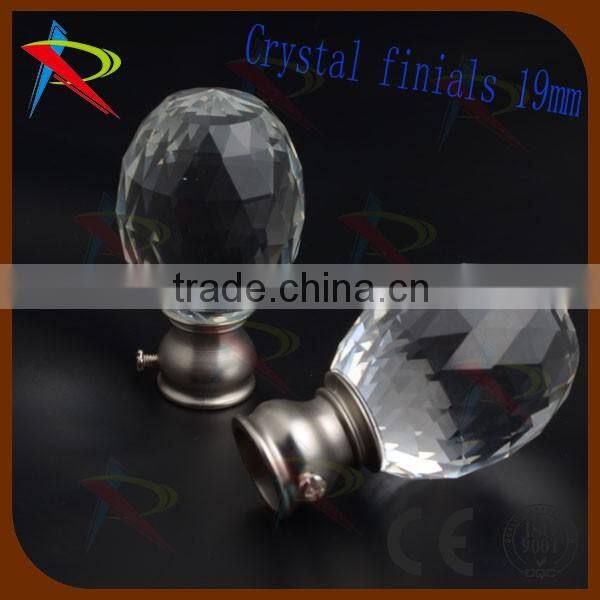 1.1-2.1m Antique Brass 19mm Metal extend Window Curtain Pole Crystal Glass Finial
