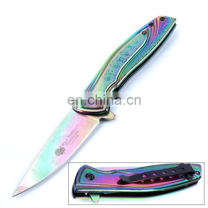 Blue peptide Stainless Steel Outdoor Folding Pocket Survival Military Tactical Knife with Belt Clip