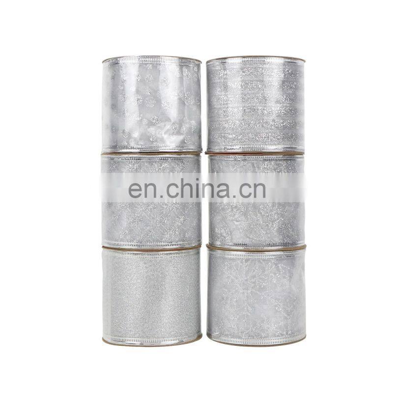 6 Yards/Roll 63mm Gold/Silver Wired Edge Glitter Organza Christmas Ribbon for Wedding Christmas Decoration Gift Packaging