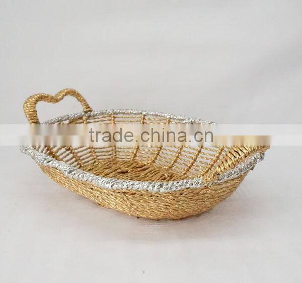 oval shape handwoven paper rope basket with handle