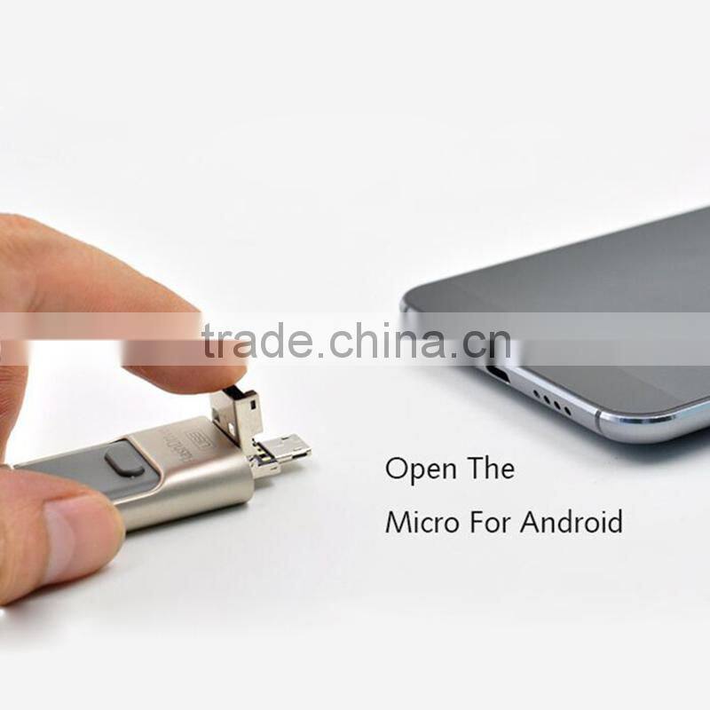 Metal pen drive 3 in 1 OTG pendrive 32gb64gb gold color