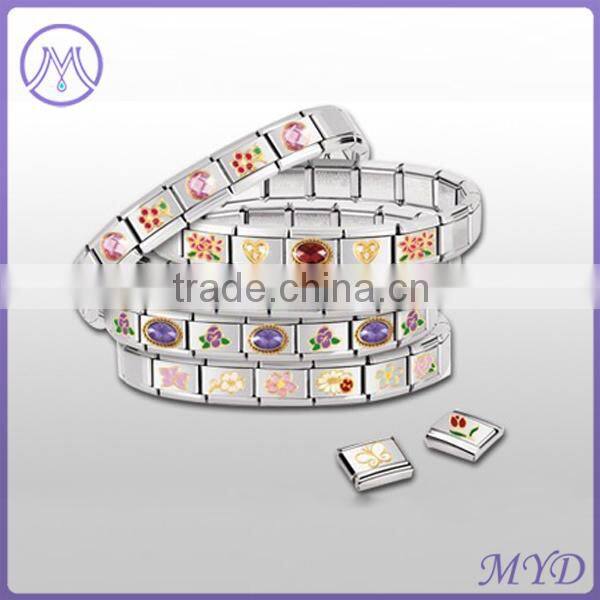 High Quality Stainless Steel Handmade Flower 9mm Italian Charms Link Bracelet