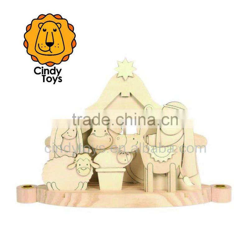 DIY Wooden Craft Candle Holder Nativity Scene XL 1 kit with 22 pcs. and instruction