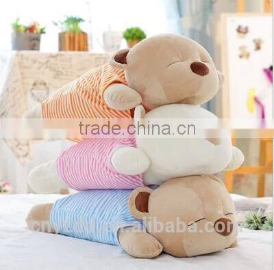 Plush Toy Sleeping Bear/Soft Gift Toy Laying Bear with Eyes Close to Sleep/Stuffed Toy Bear with Colorful T-Shirt
