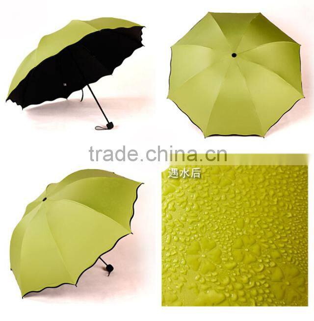 Alibaba china supplier 3 folding colour changing umbrellachange color when wet umbrella
