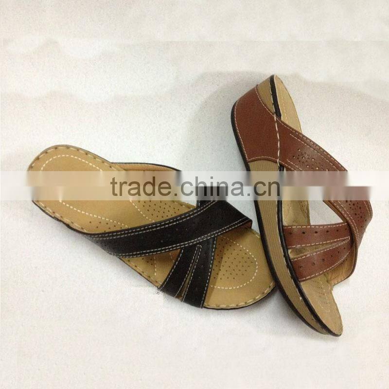 2016 Summer lady shoes wedge PU leather ladies casual slippers mother shoes slip on Pregnant sandals lady