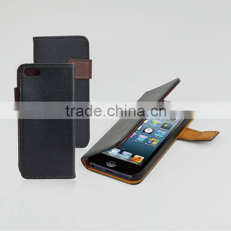 OEM magnetic fip leather case for iphone5 with stand and cardslot