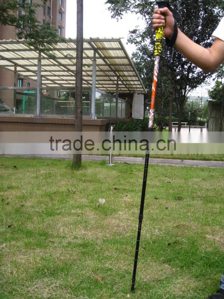 Colorful 3 section anti shock folding flexible alpenstock walking stick