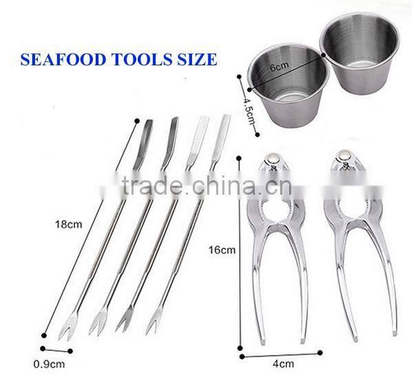 Stainless Steel Seafood Serving Set 8 Piece Included 2 Lobster Crackers ,4 Seafood Forks And 2 Condiment Sauce Cups
