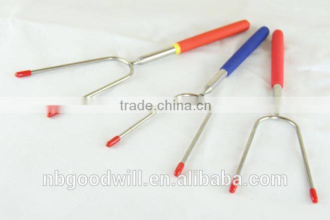 U type barbecue fork, rubber non slip handle, stainless steel telescopic barbecue fork, outdoor barbecue fork