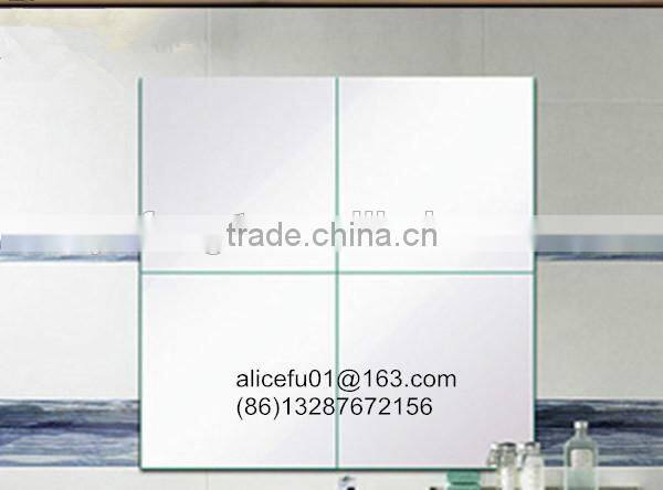 square frameless spell mirror with beveled edge, decorative wall mounted bathroom mirror