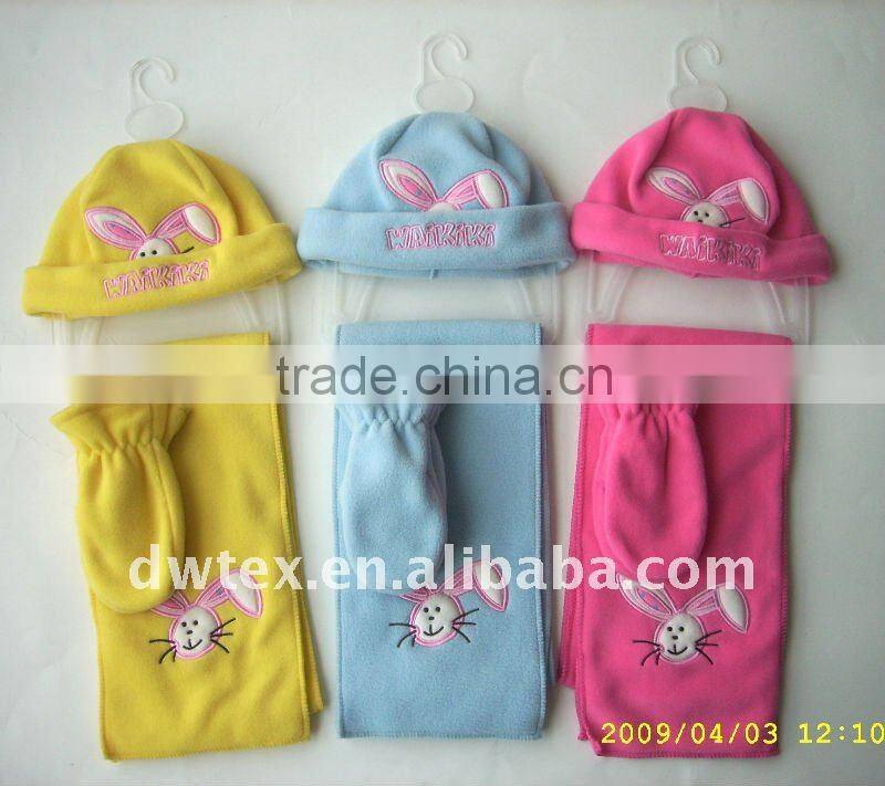 Newborn bunny scarf hat gloves/mitten polar fleece set