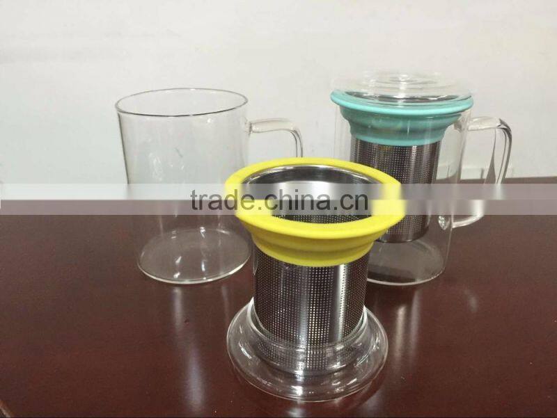 borosilicate glass cup tea glass with Stainless steel tea strainers