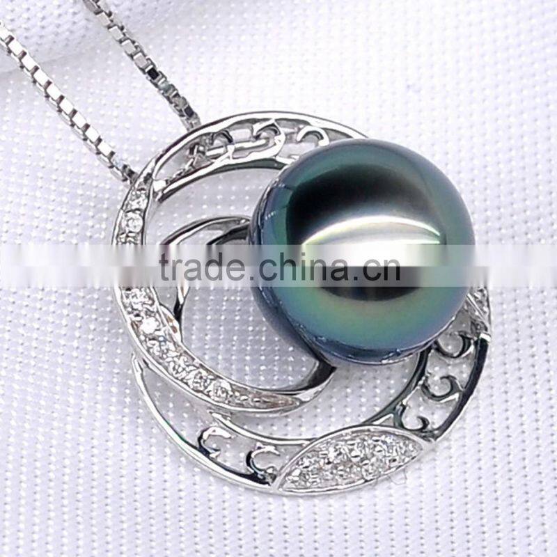 2016 fine jewelry 9--10mm tahitian black pearl necklace pendant