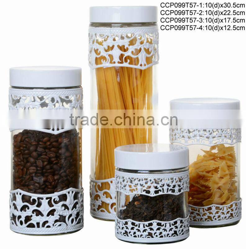 Round glass jar with metal casing (CCP099T57B)