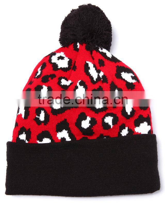 Custom Pompom Beanie Hats Jacquard Knitted Beanies with Top Ball
