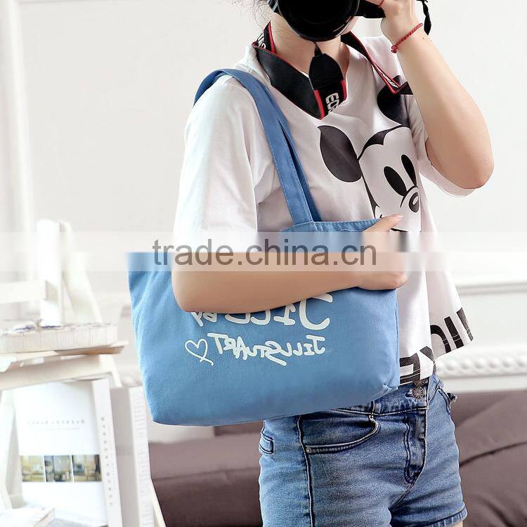 Eco-friendly cheap price foldable cotton canvas bag tote bag light blue portable recyclable shopping cotton bag