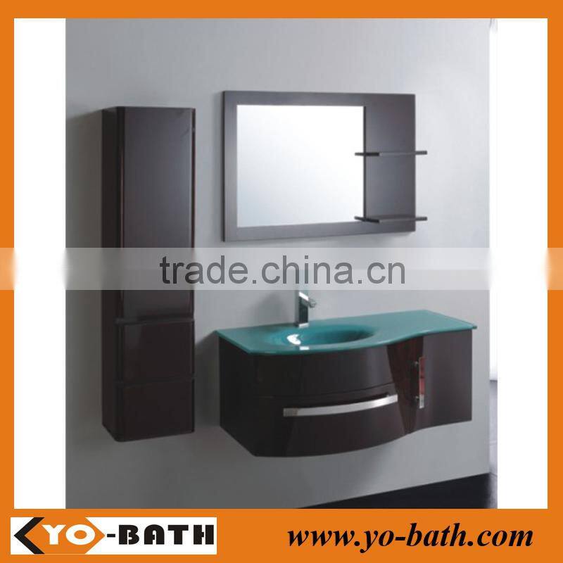 bathroom furniture high glossy with glass countertop and basin