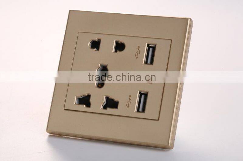 China supplier 5 poistions golden wall switch with two USB