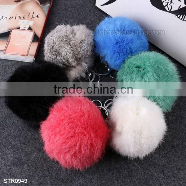 8cm Fur Pom Pom Keychain Rabbit Fur Ball Silver Keychain