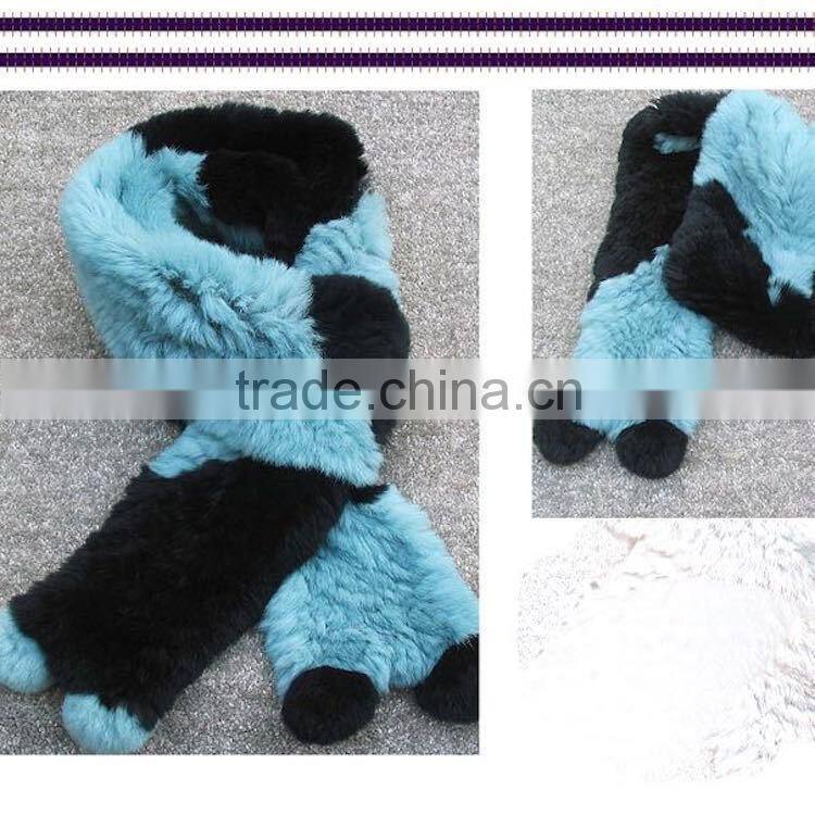 New Arrival Real Ladies Mixed Color Knitted Rex Rabbit Fur Scarf for Fashionable Girls'