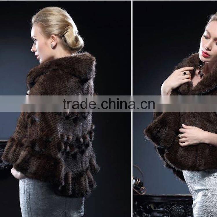 New Design Natural Knitted Mink Fur Poncho for Fashion Girls with Cheap Price