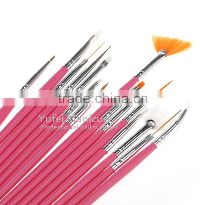 Hotselling pink handle 15pcs nail art paint brush kit