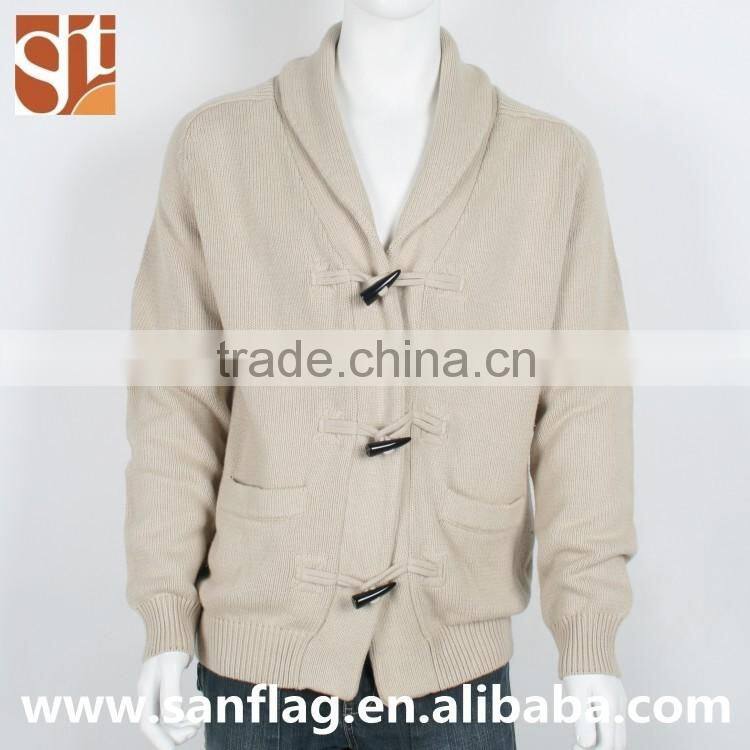 Matured new style men polo neck long sleeve cardigan jacket with pocket christmas thick knit sweater