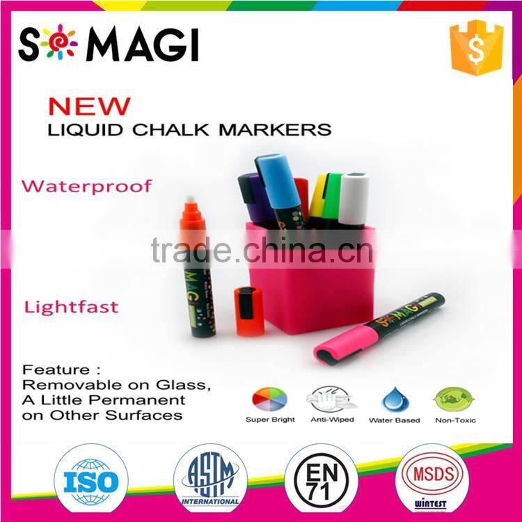 8 Pack Fluorescent colors pen ink Anti-wipe Marker with Reversible 6mm Tip for Glass, Window & LED Art Menu Writing Board