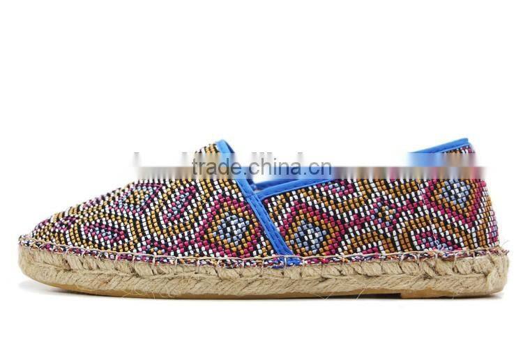 ethnic trend knitted hemp fashion shoe ladies flat loafer shoes, espadrille