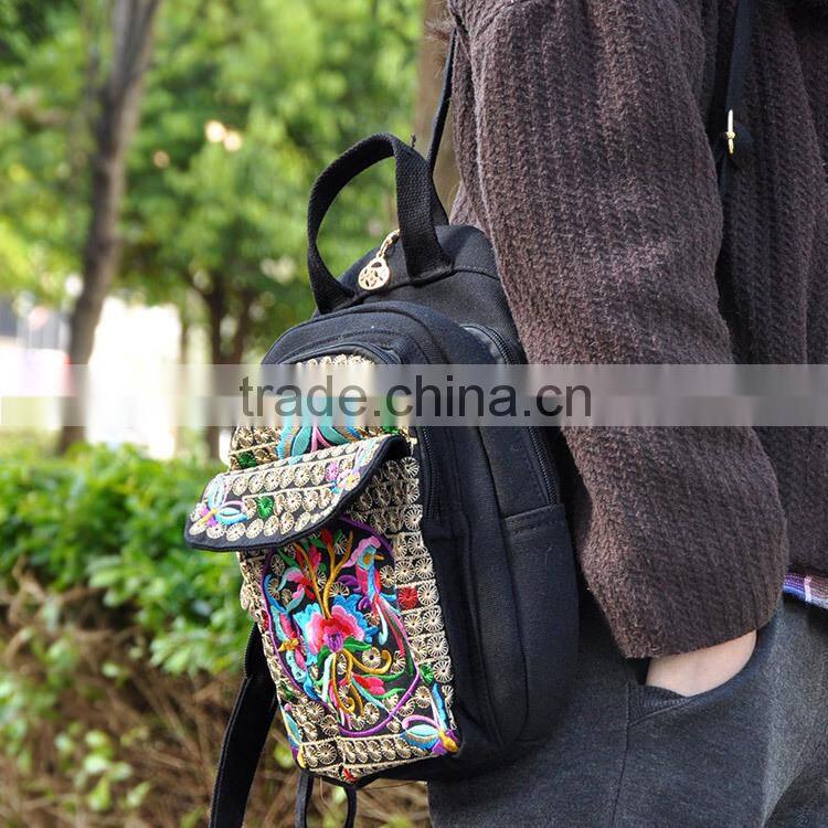 Delicate ethnic embroidery girls' backpack bag/Ladies shoulder bag fashion canvas beauty bags backpack