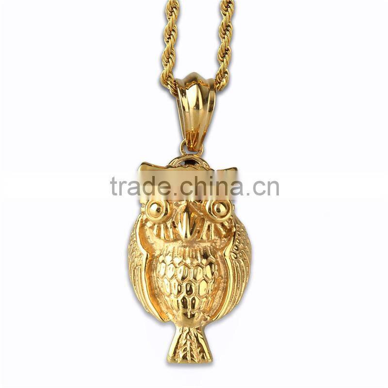 Stainless steel gold plated wholesale owl eagle gold pendant