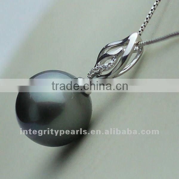12-13mm peacock sea water Tahiti pearl pendant settings white gold