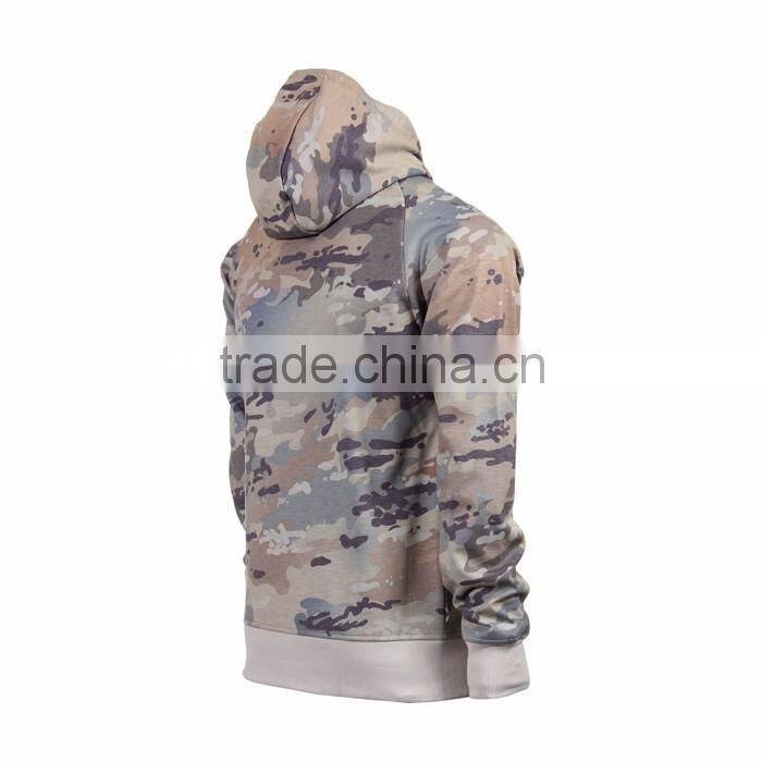 Custom Street Wear Pocket Front Men Camo Printed Full Zip Hoodie