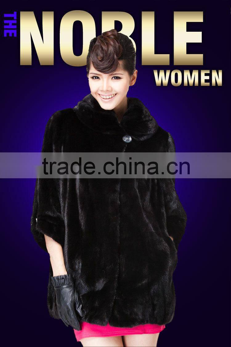 wholesale long black leisure mink women winter fur coat