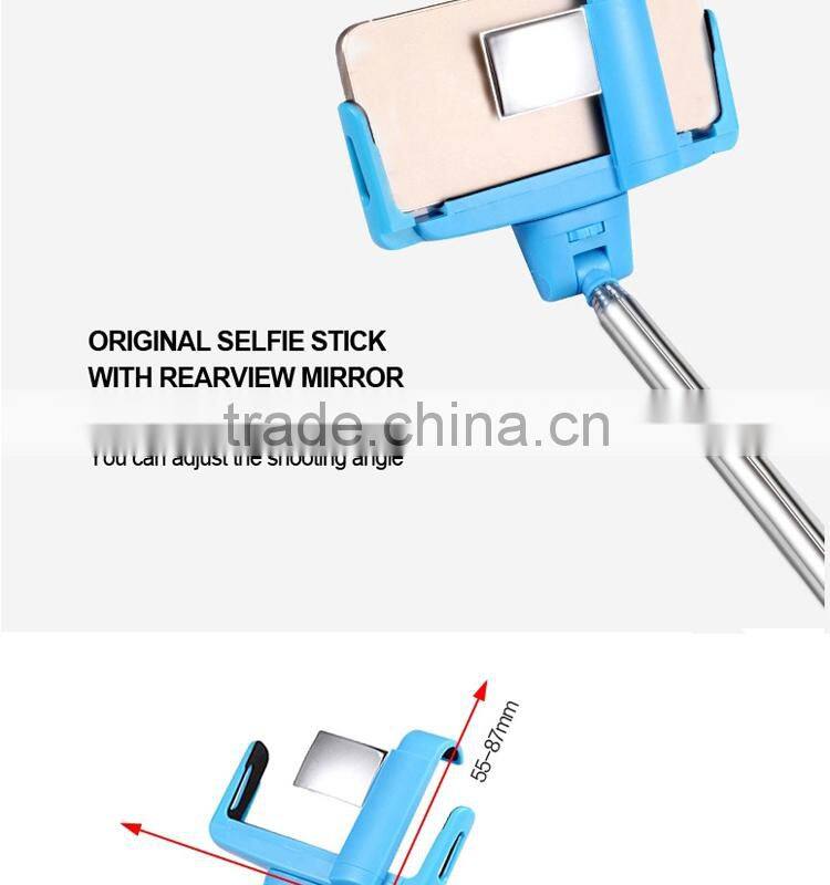 2015 wholesale camera bluetooth monopod selfie stick with mirror
