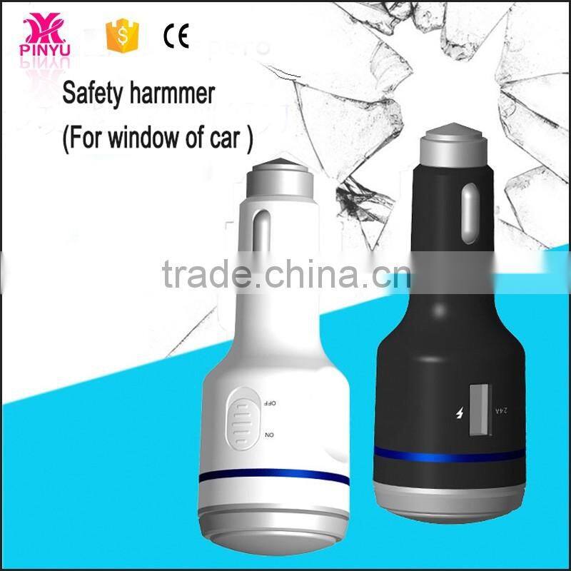Tactical outdoor electronic innovative car charger with LED and harmmer for Self-help