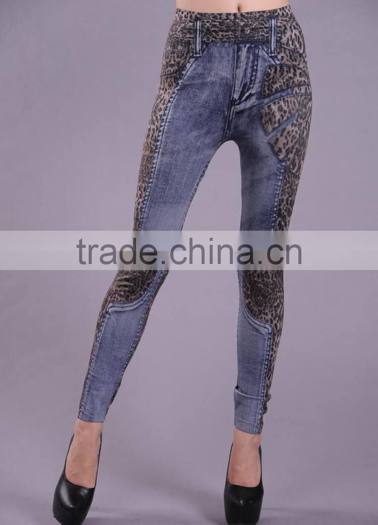 Hot Women's Sexy Leopard Print Denim Jean Look Leggings Skinny Tights Clubwear Stretch Leggings