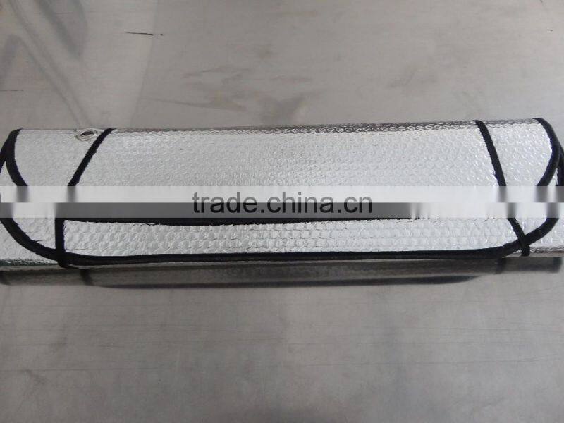 Foldable sun plain car visor PE bubble aluminum foil with 2 elastic bands for better storage
