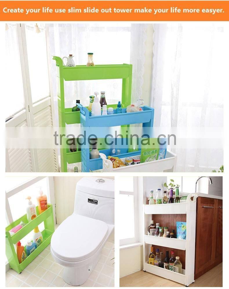 Gap Storage Slim Slide Out Storage Tower Rack Shelf with Wheels 3 to 5 Tier