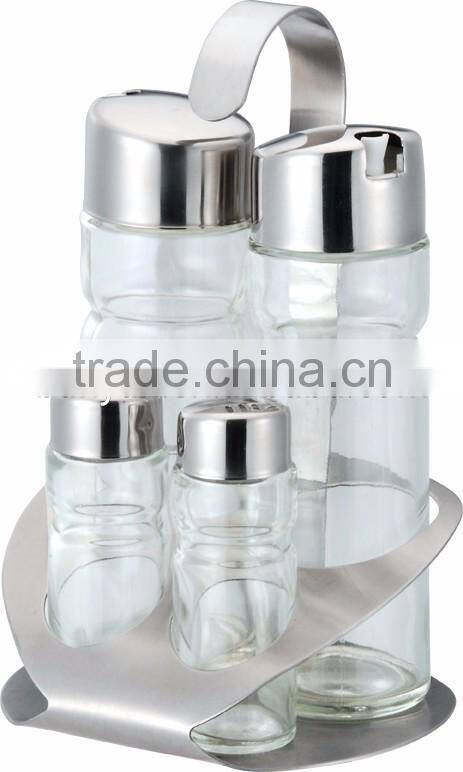 Factory Stainless Steel Condiment Glass Oval Oil and Vinegar Bottle Holder