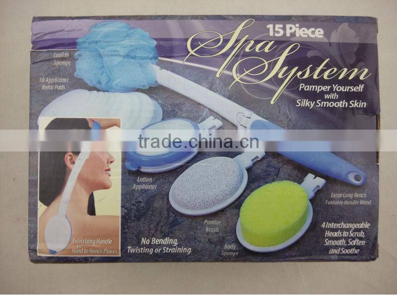 Long Handle Bath Brush/15 PC Body lotion applicator&spa set