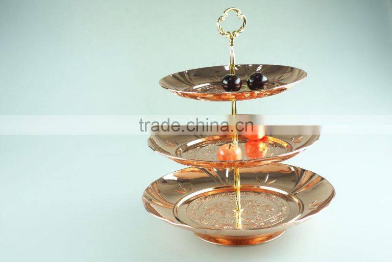 stainless steel three layer metal fruits plate flower decoration and clourful
