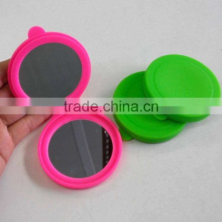 Facotory custom double face foldable round silicone cosmetic mirror