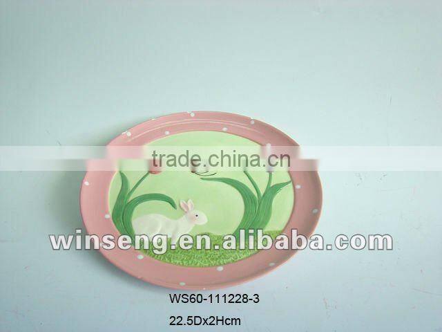 Hand Painted Ceramic Easter Rabbit shaped Plate for decoration